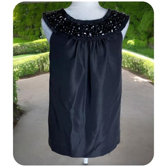 Kate Spade New York 100% Silk Beaded Sleeveless Top in Black Women's Size S - Picture 1 of 10